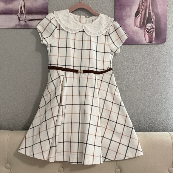 Janie and jack girls dress size 6 white window pane statement collar equestrian - Picture 7 of 9